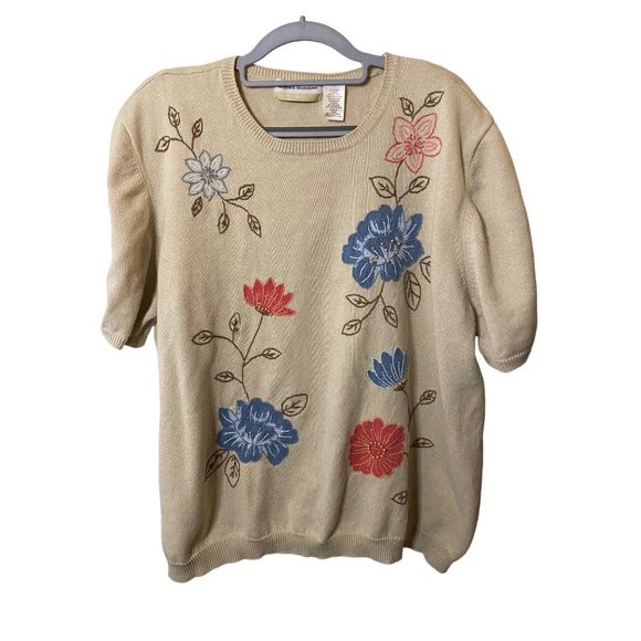 Alfred Dunner Vintage Y2K Sweater Floral Embroidered Granny Sweater Sz 3X-flawed - Picture 1 of 7